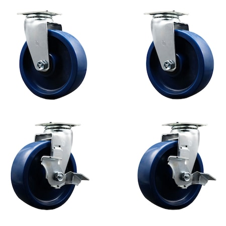 Swivel Top Plate Caster Set ? Blue 6 Inch by 2 Inch Solid Polyurethane Wheel ? Ball Bearing ? 1,800 lbs. Total Capacity ?Includes 2 Locking Swivel Casters and 2 Swivel Casters ? Service Caster Brand